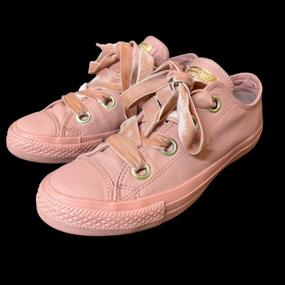 CONVERSE ALL STAR LowTop Antique Rose Leather Velvet Wide Lace Sneaker Gold Trim - Picture 7 of 15
